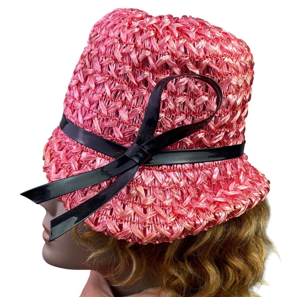 Vtg Best Fashions Hat Womens Small Pink Woven Straw Cloche Church Mod Fashion - Picture 2 of 10